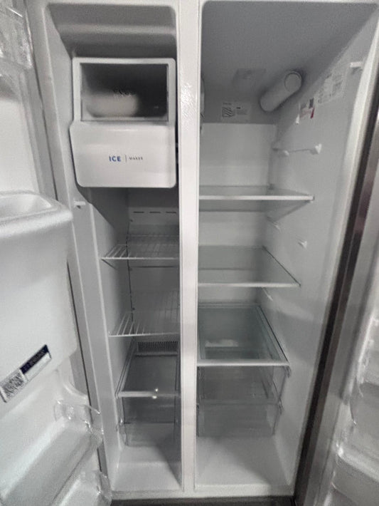 >used-refurbished Frigidaire 33” Side by Side Refrigerator stainless steel w/ice water dispenser  - #RFUR33LB