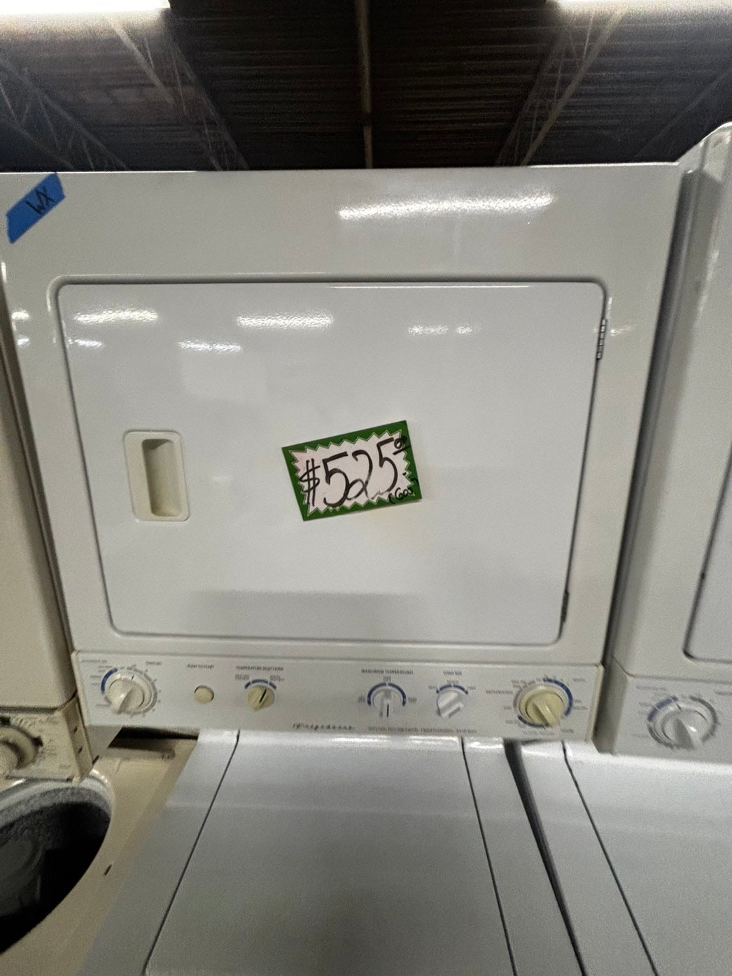 >used-  refurbished Frigidaire stacked laundry center Electric 220v washer & dryer unit in white 27" #LWR28B