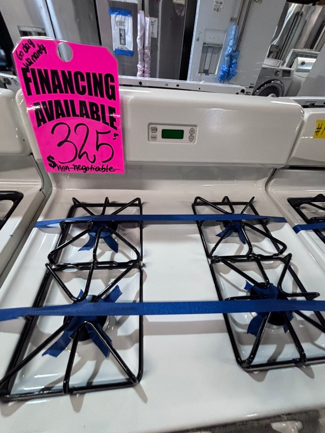 >*sale🔥GE  Gas range 4 burner bake broil Hi/Lo self clean in  white used-Refurbished 30” #G2T2D2B