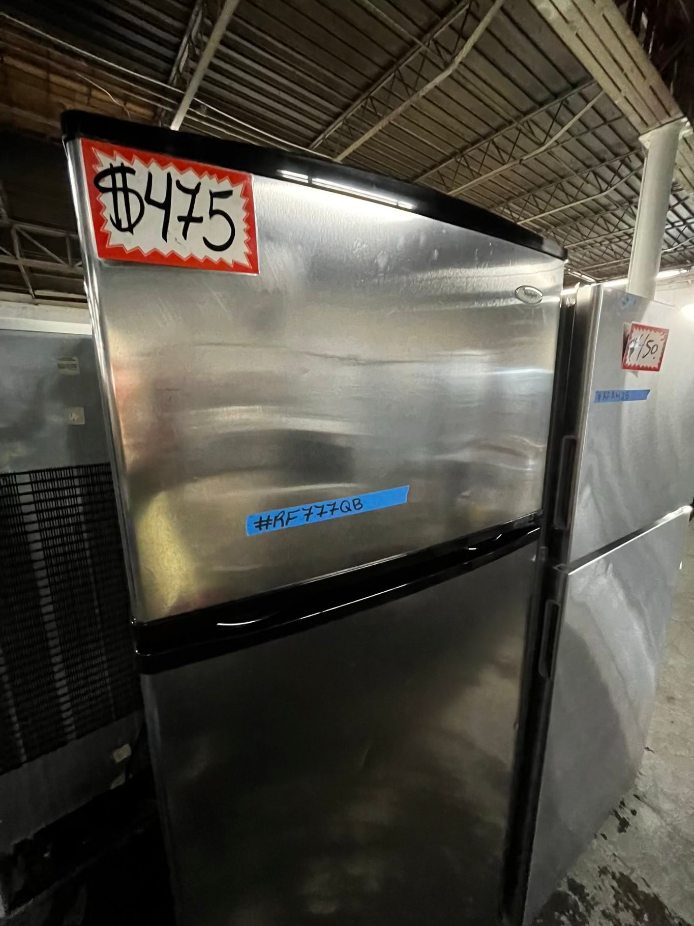 - Whirlpool top freezer refrigerator stainless steel 28" #RF777QB