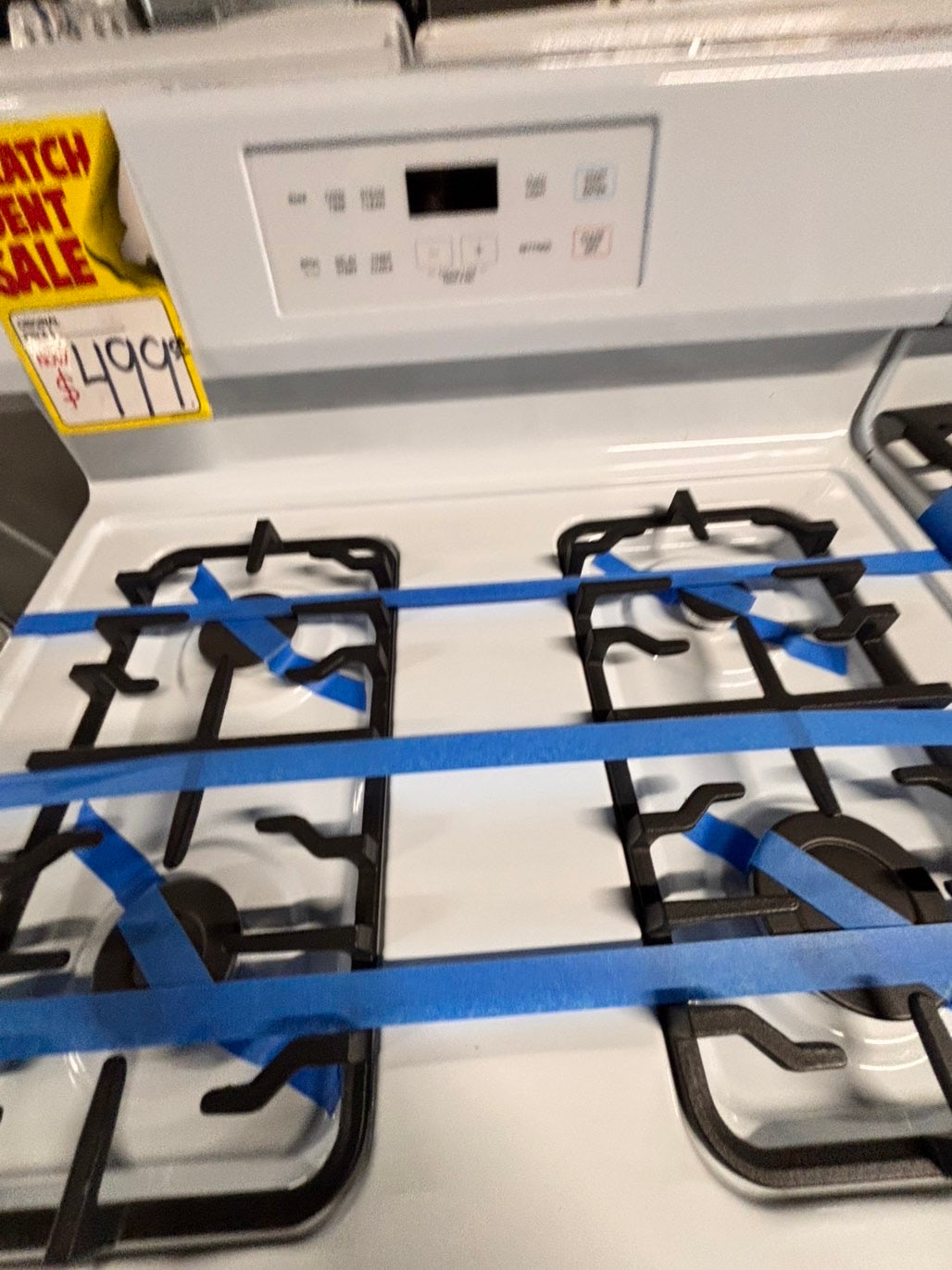 >new open box Midea 4 burner gas stove  in white color ,bake broil steam clean 30” #ER77TT