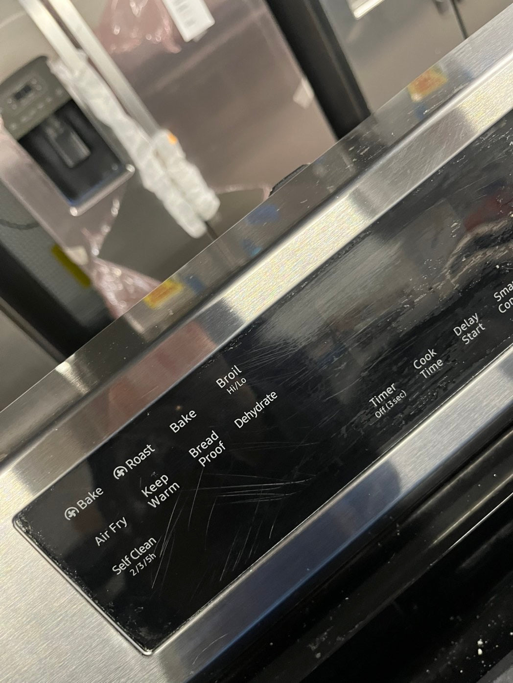 =Samsung Air fry Bake Roast keep warm gas stove 5 burner bake broil i/lo in black & silver -used-Refurbished 30” #GSTVA24B