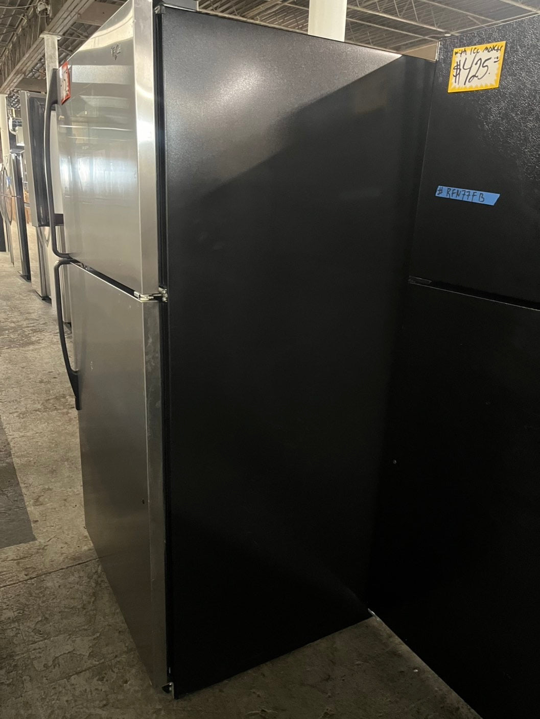 =Whirlpool  33” with Iced maker Top freezer fridge stainless steel refurbished #RFKM33