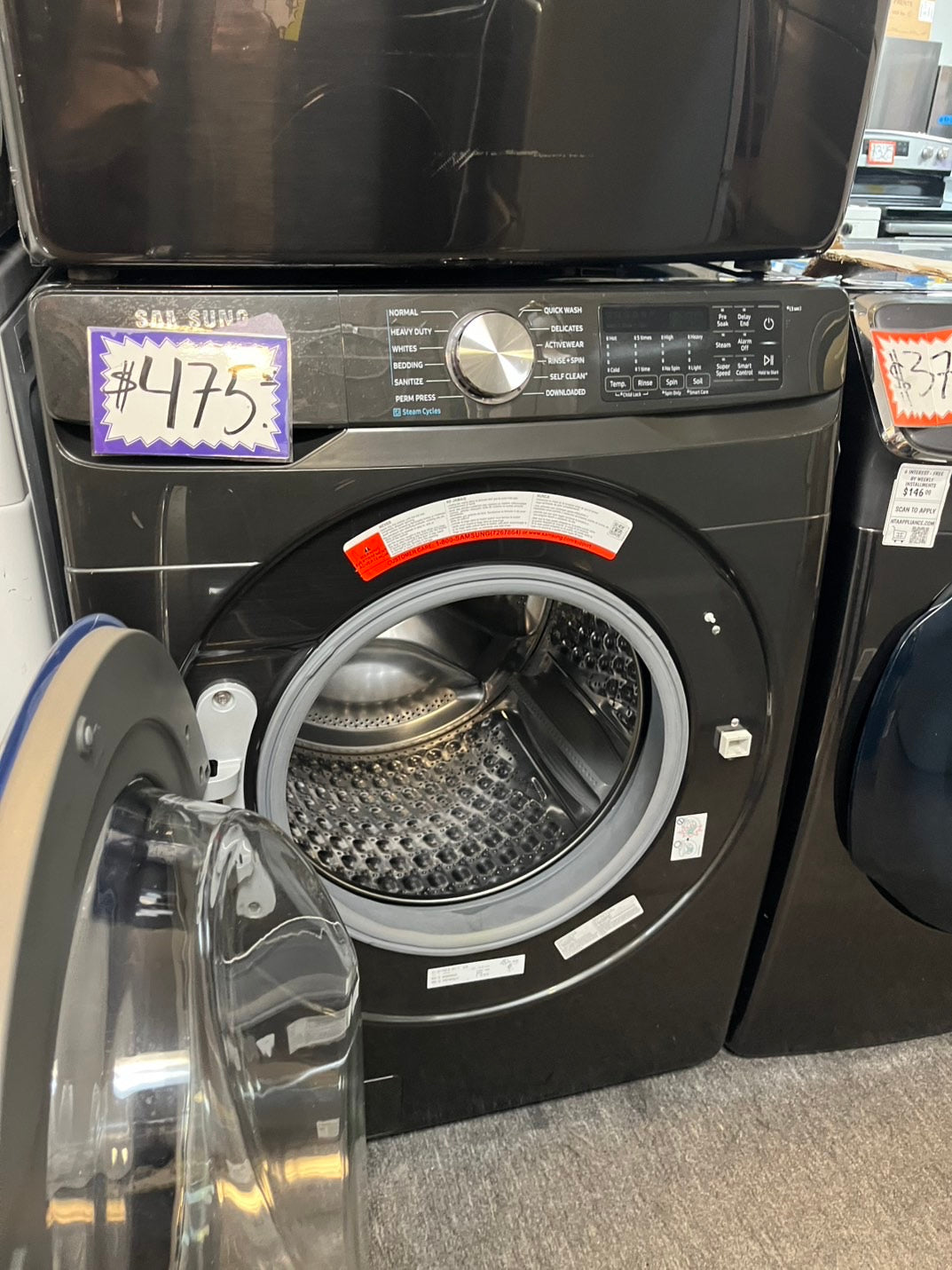 =Samsung 4.5 Cu. Ft. Stackable Front Load Washer in Black Steel with Steam cycles and super speed Steam refurbished  #LFW79BL