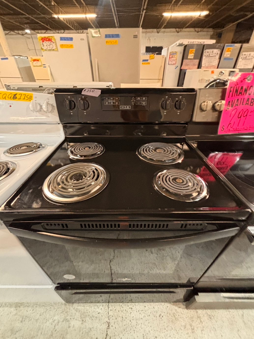 >*/Whirlpool  black  electric coil top range coil 220v bake /Broil 4 burner used-Refurbished  great condition 30" #AW554B