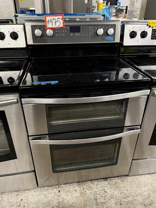 Whirlpool glass top electric range 220v 5 burner warm zone Refurbished stainless steel bake Broil self clean 30" #RE8937DB