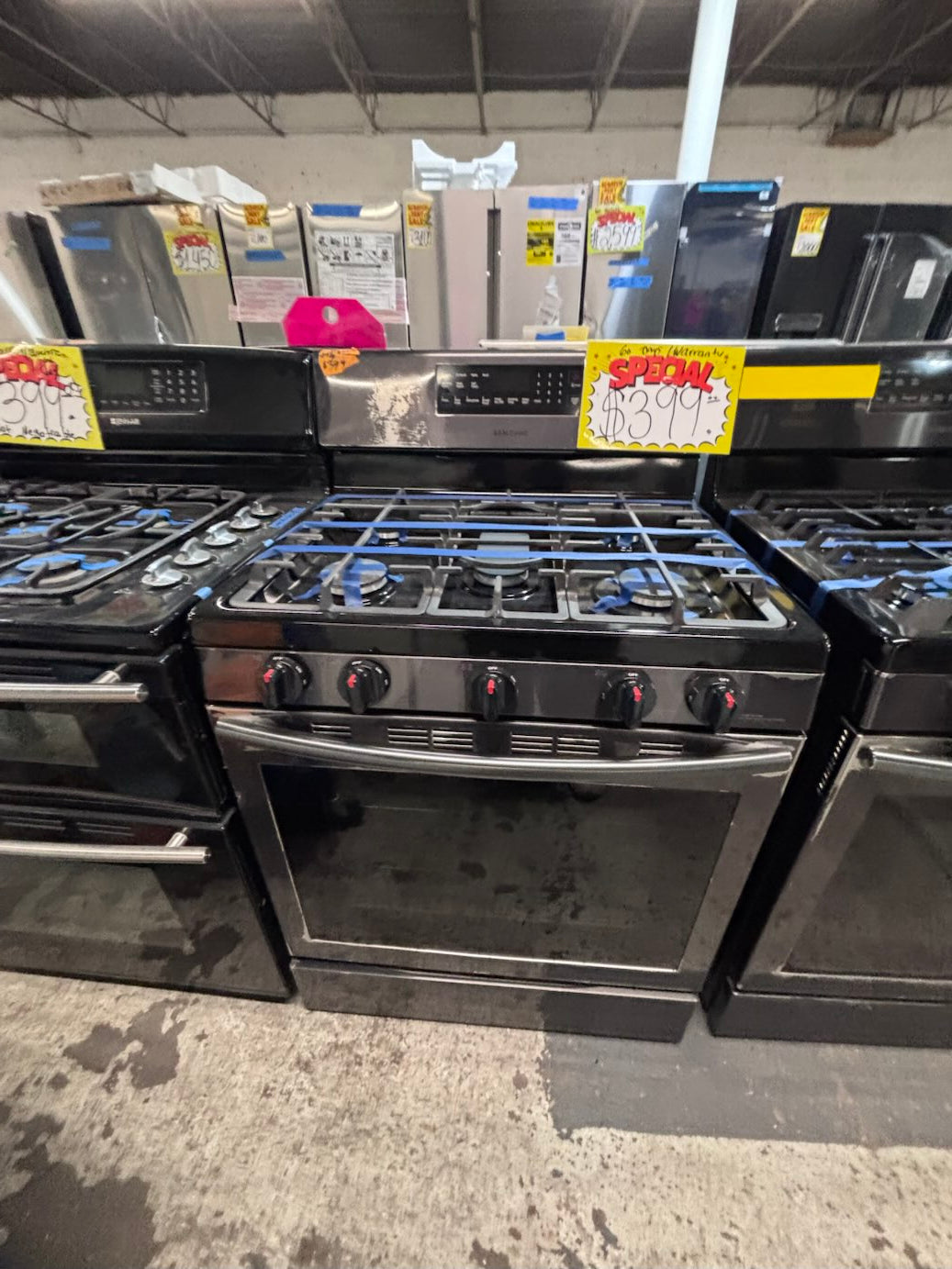 }sale🎈🔥samsung Gas range 5 burner convection oven bake ,broil Hi/Lo self clean in black stainless steel working 💯 with warranty ,used-Refurbished 30” #SB2216B