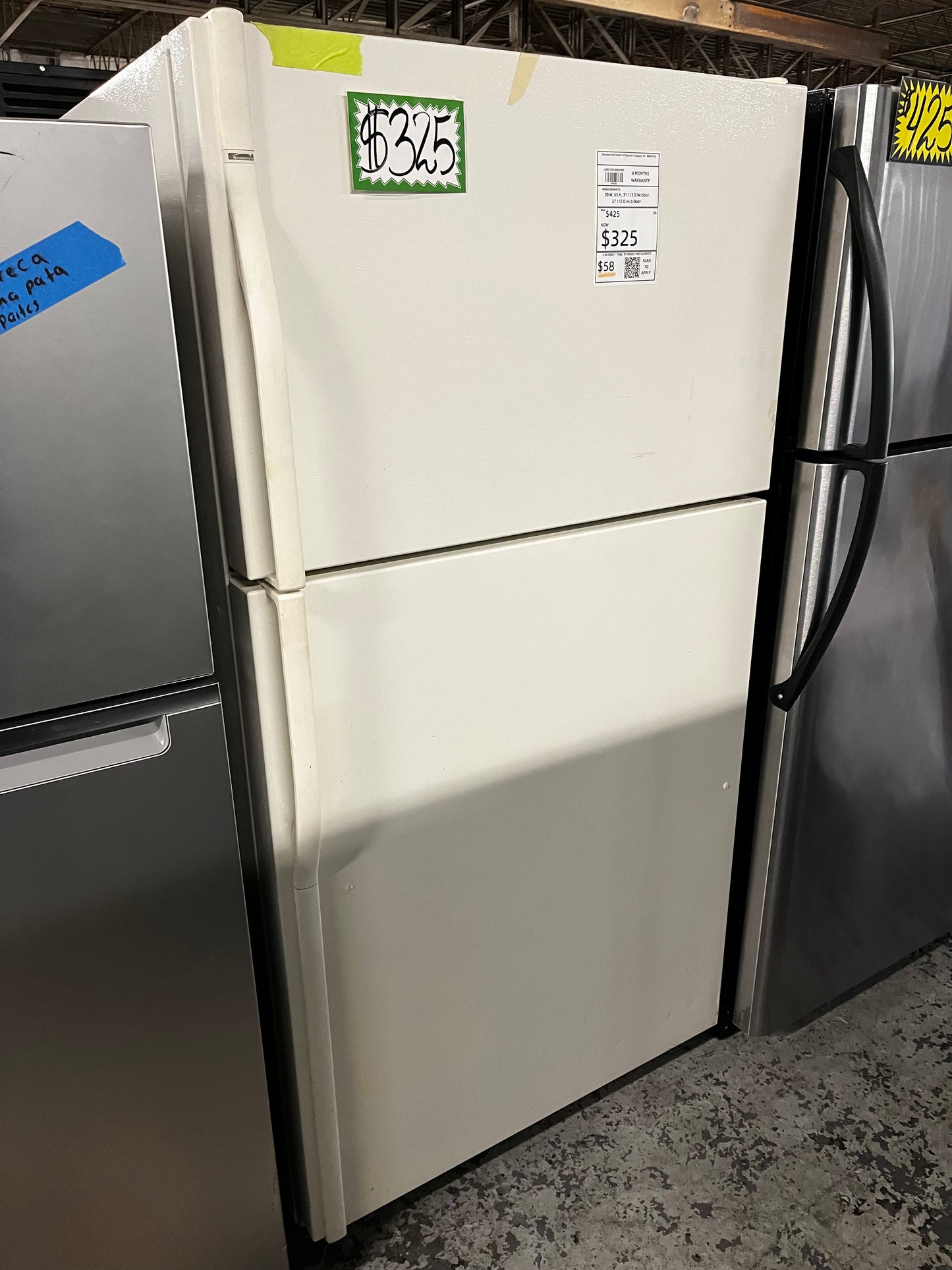 Kenmore top freezer refrigerator in off white used refurbished 33” #RF897ZB