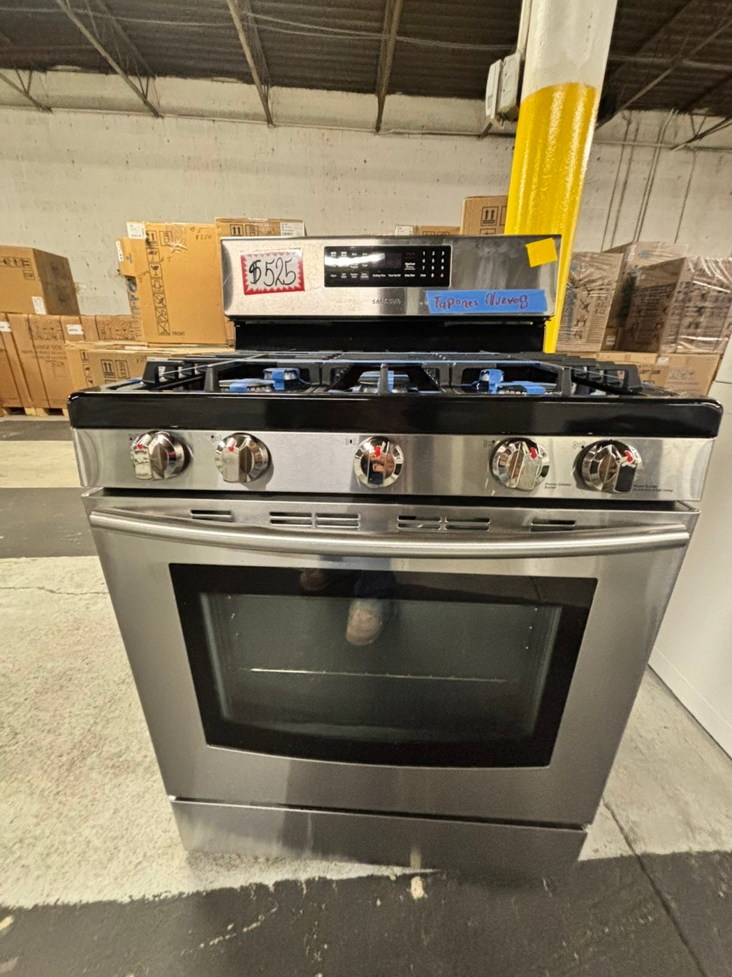-Samsung gas range 5 burner convection oven roast bake /broil self clean stainless steel  30" used -refurbished       Item number#GR237TNB