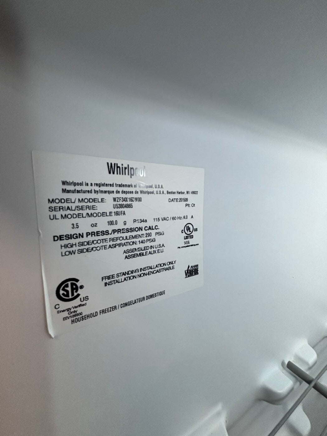 }sale 🎈whirlpool 30”x wide x 60”height x  25”depth up-right freezer white 16cu.ft Refurbished-used #RFBQ5XBB
