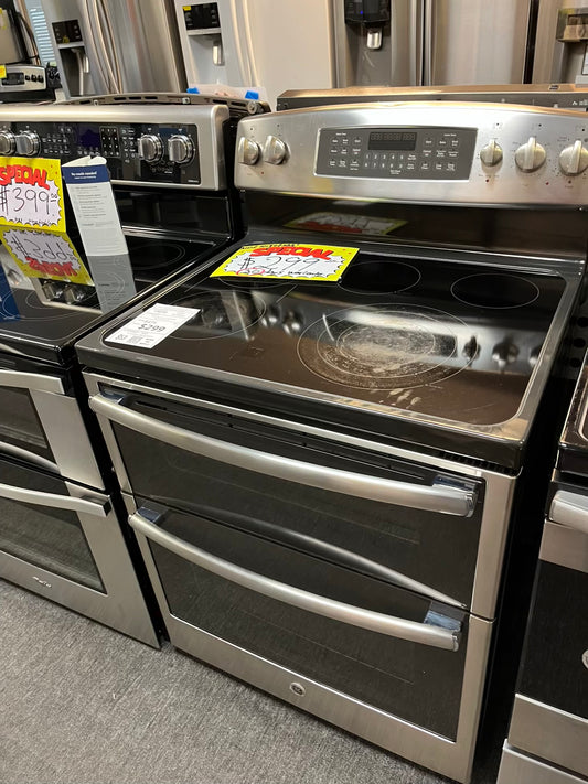 GE ELECTRIC 220v STAINLESS STEEL DOUBLE OVEN BROIL HI/LO CONVECTION SELF CLEAN 5 BURNER WARM ZONE #ER848FL