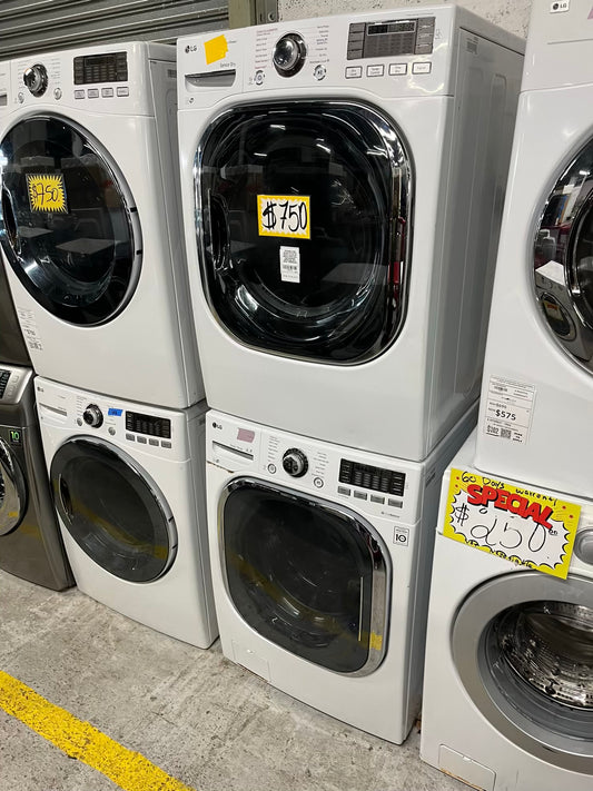 LG steam cycle washer 4.5 cu ft & dryer 7.5 cu ft set electric 220v front load stackable sensor dry He In white #WD854JB