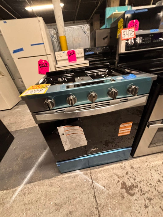 >Scratch & Dent slide-in  whirlpool Air fry Gas Range 5 burner in black Stainless Steel convection oven bake broil 30” #WPRA12B