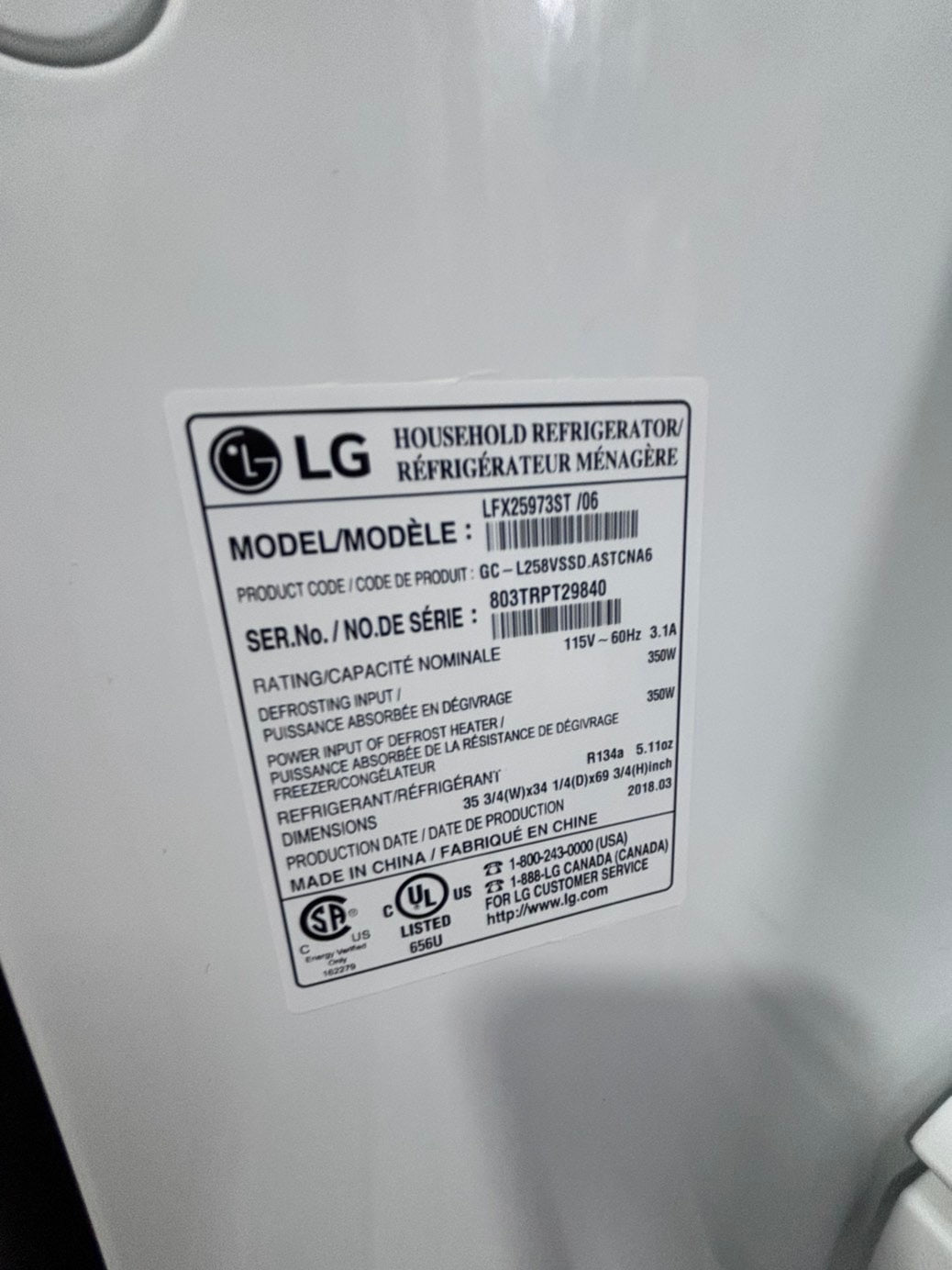 >* special 🔥used-Refurbished LG 36”w x69h x 29 depth refrigerator stainless steel w/ice & water dispenser 36 “ #LGDF74B
