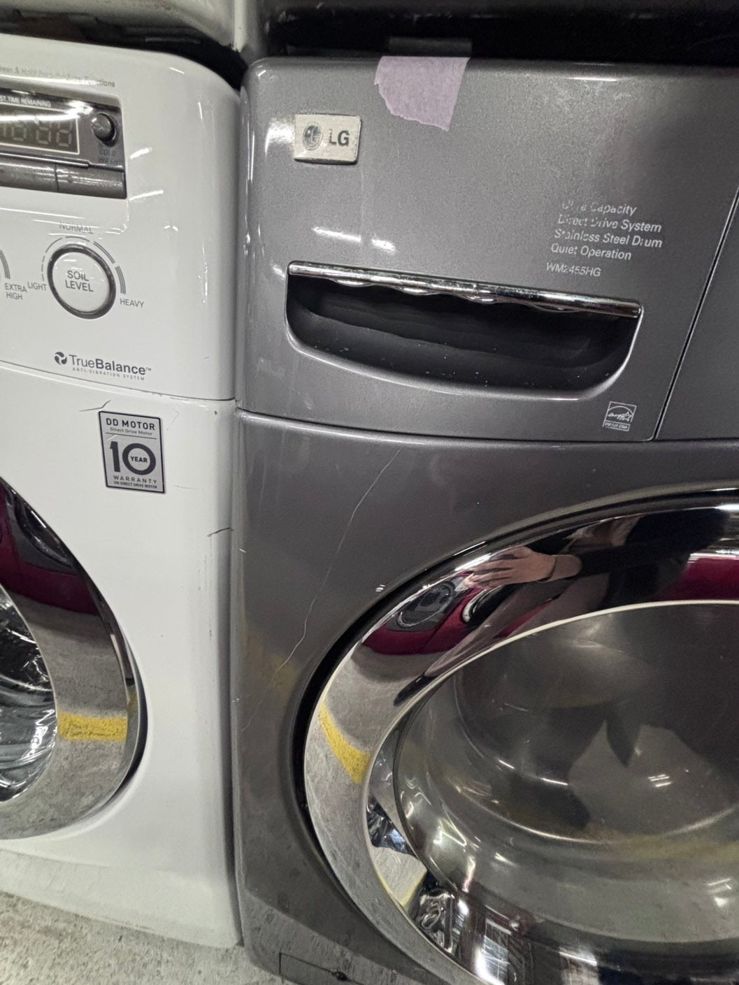 >💥LG washer 4.0 cu ft & dryer 7.5 cu ft set electric 220v front load stackable or side by side - sensor dry He in gray used-refurbished #WDHL44B