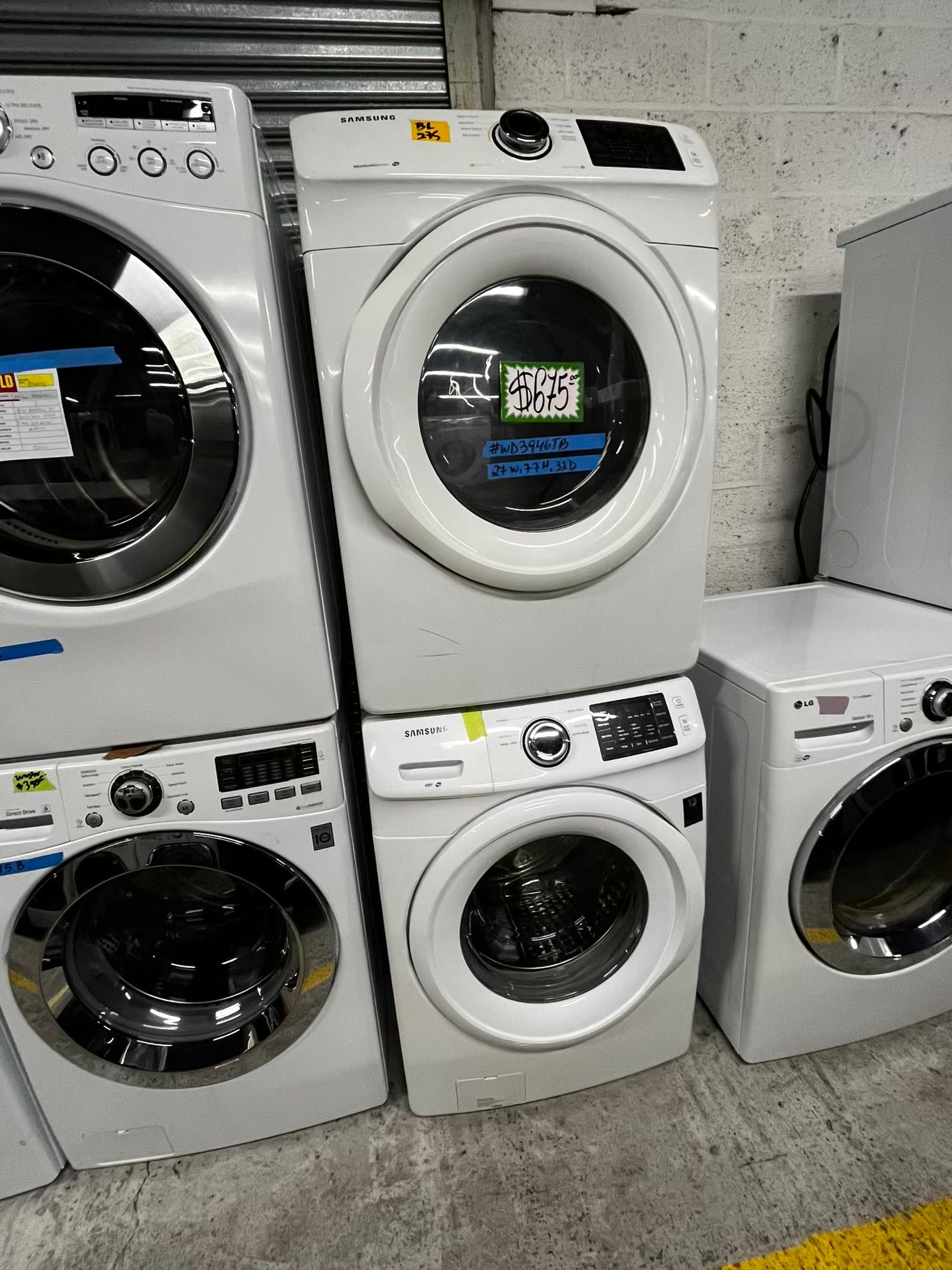 • Samsung  washer 4.5 cu ft & dryer 7.5 cu ft set electric 220v front load stackable or side by side - sensor dry He in white  #WD3946TB