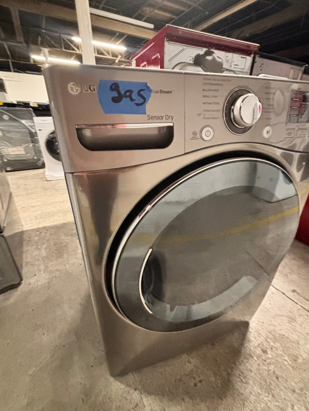 >LG  front load stackable GAS dryer in white , stainless steel drum 27" #ED771GB