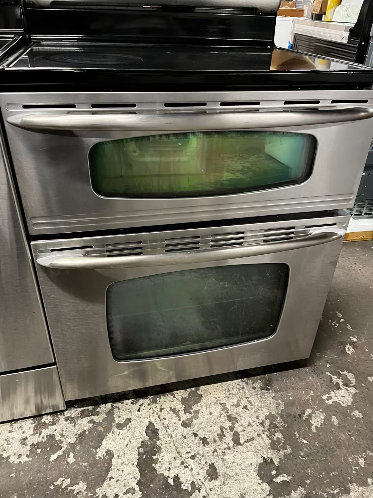 Maytag electric 220v glass top double oven range 5 burner Refurbished convection bake Broil self clean stainless steel 30" #ER93253B