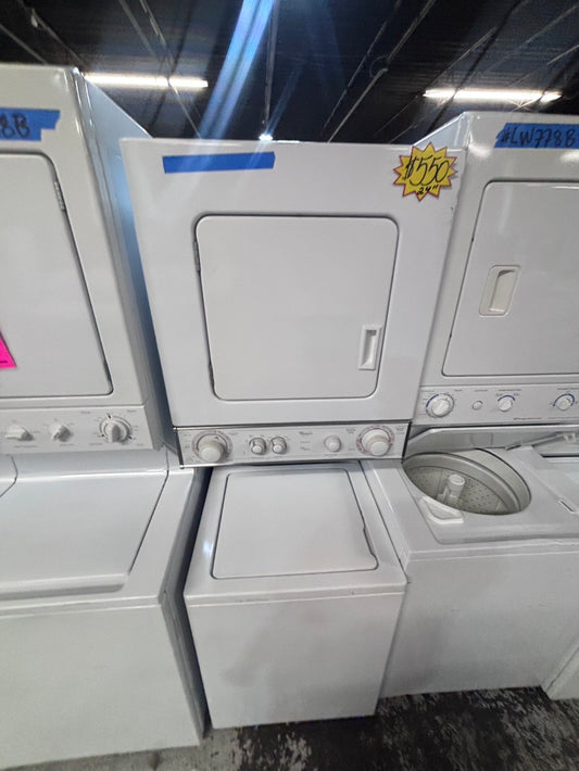 >>Whirlpool stacked laundry center Electric 220v washer & dryer set used -in  white 24" #LWC3TTB