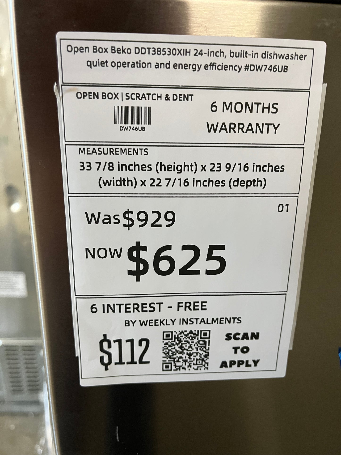 Open Box Beko DDT38530XIH 24-inch, built-in dishwasher quiet operation and energy efficiency #DW746UB