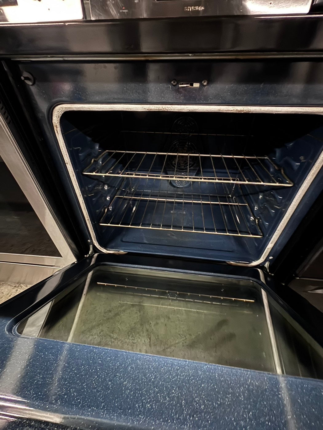 >Samsung  electric 220v glass top  range 5 burner flex duo oven used -Refurbished convection bake Broil self clean black stainless steel 30" #ESS61B
