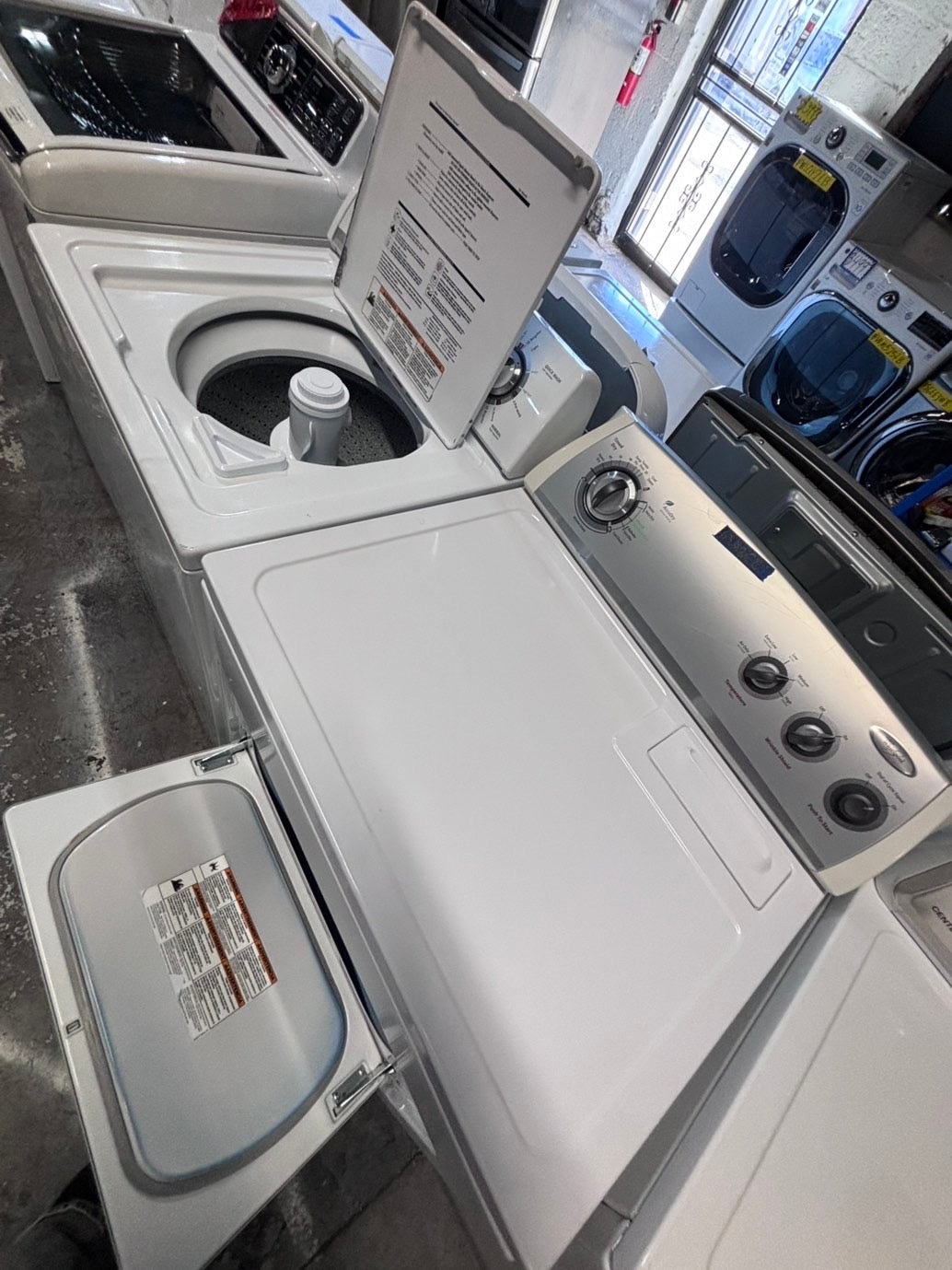>*July 4th sale🇺🇸whirlpool top load washer large capacity with agitator  & electric dryer 220v  set top load side by side #MST23YB