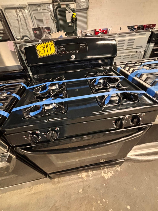 >GE Gas range 4 burner bake broil Hi/Lo self clean in black used-Refurbished 30” #GDR71B