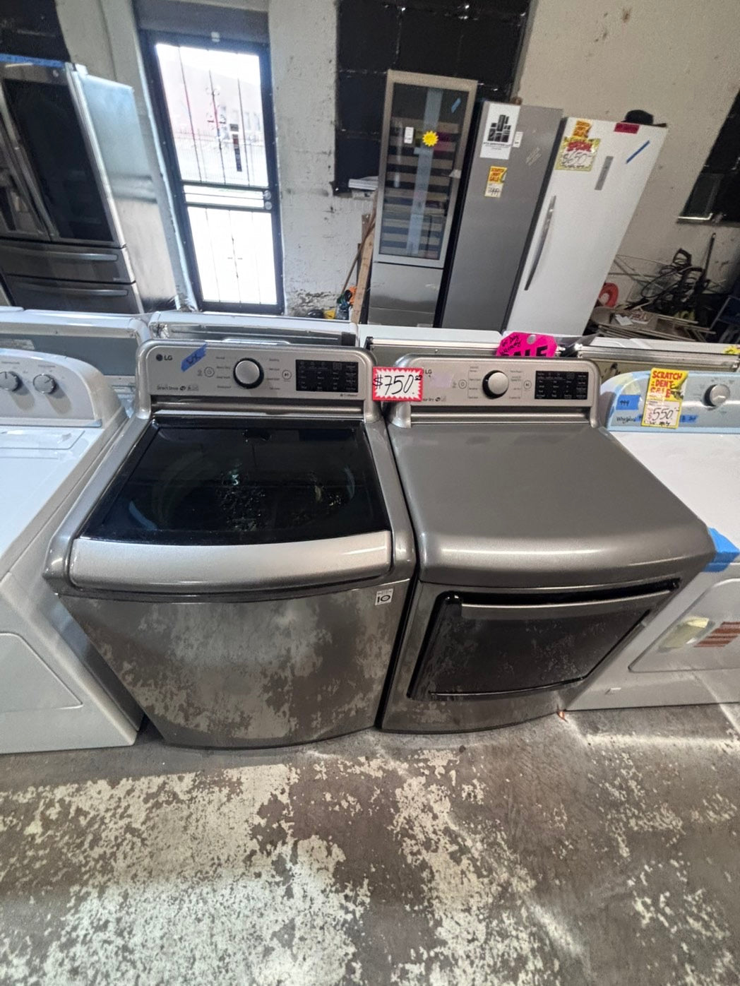>> LG gray top top load washer large capacity & dryer set electric 220v side x side top load stainless steel drum gray color used-refurbished #WTL1TYB