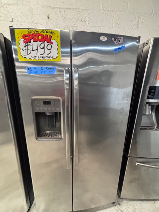 >*36” x 69h GE side by side Refrigerator and freezer stainless steel w/ice water dispenser 36” #SBS52RZB