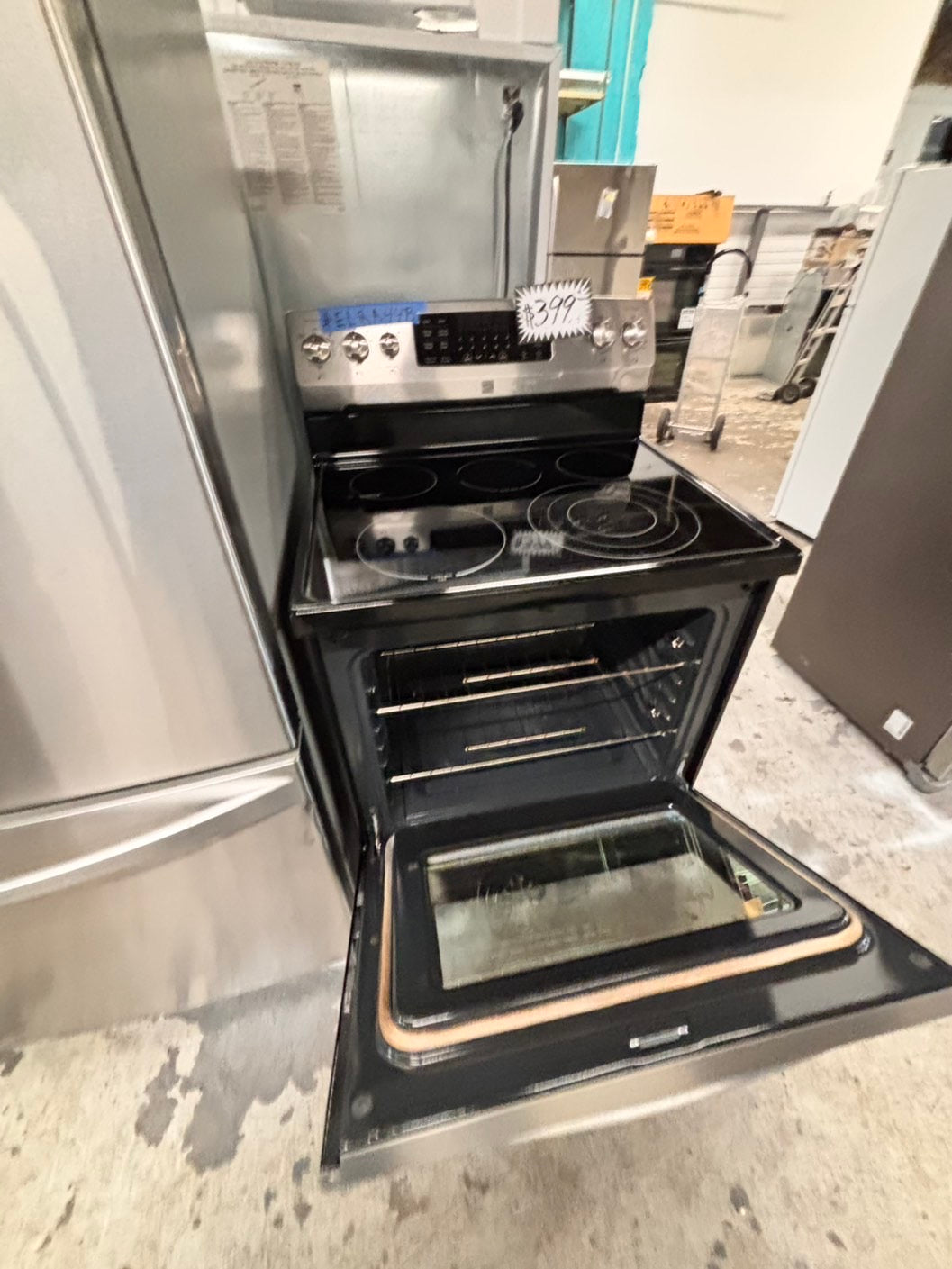 >special combo 2pc. Kenmore French door Refrigerator 36” stainless steel with water dispenser & ice maker & electric stove 5 burners & both same brand #RFXV421B