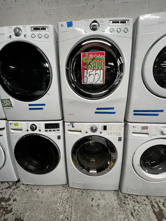 🎄Holiday Sale 🎁LG washer 4.5 cu ft & dryer 7.5 cu ft set electric 220v front load stackable or side by side - sensor dry He in white  #WD79134B