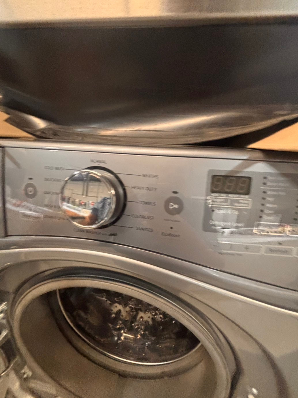 >*SALE🔥used- refurbished whirlpool front load electric 220v dryer & washer large  capacity with pedestals in silver color 27” #WSS8KV7B