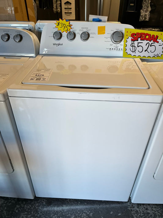 Whirlpool top load washing machine stainless steel drum w/agitator & side x side electric 220v dryer in white 29" #ED501UB