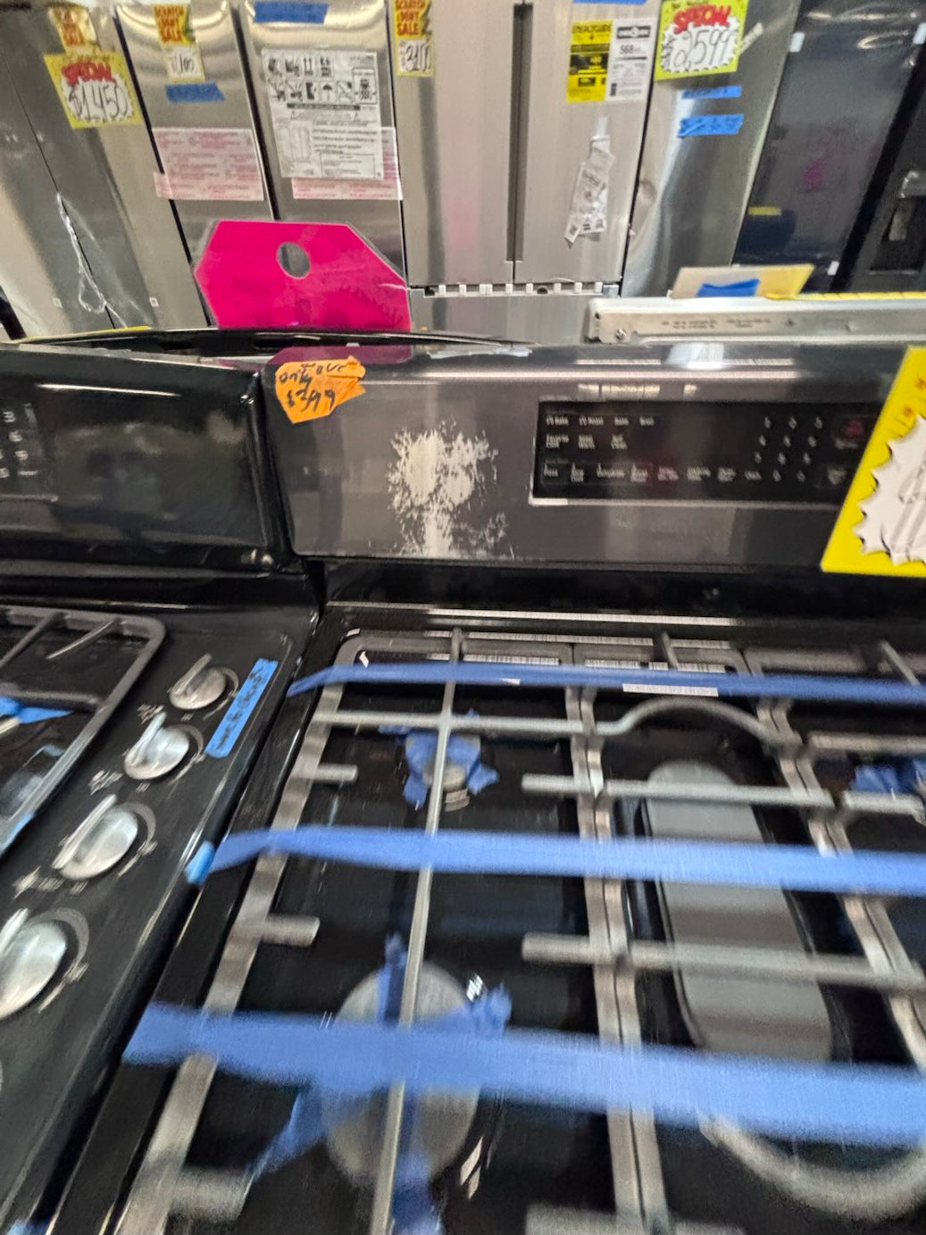 }sale🎈🔥samsung Gas range 5 burner convection oven bake ,broil Hi/Lo self clean in black stainless steel working 💯 with warranty ,used-Refurbished 30” #SB2216B