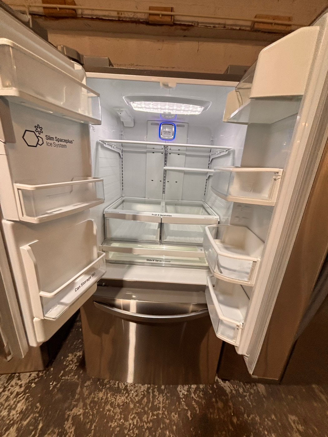 >*LG 33”wide 33” doors French door Refrigerator 33w x 69h x29 1/2depth. /stainless steel w/ ice water dispenser 33" #RLGH38B