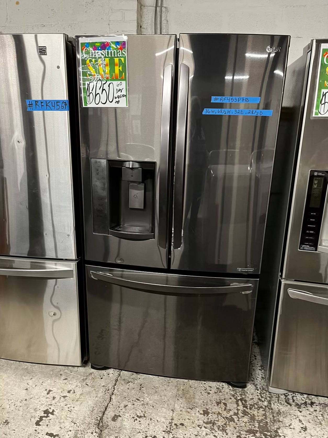 🎄Holiday Sale 🎁Used | Refurbished LG 36” 28cu.ft. French door refrigerator black stainless steel w/ice water dispenser - stock number #RF453P7B