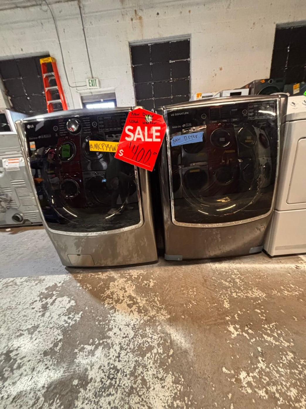 }} gray used washer & new open box dryer LG mega capacity gray front load  stackable or side by side  29” wide , used-Refurbished #MCP21WB
