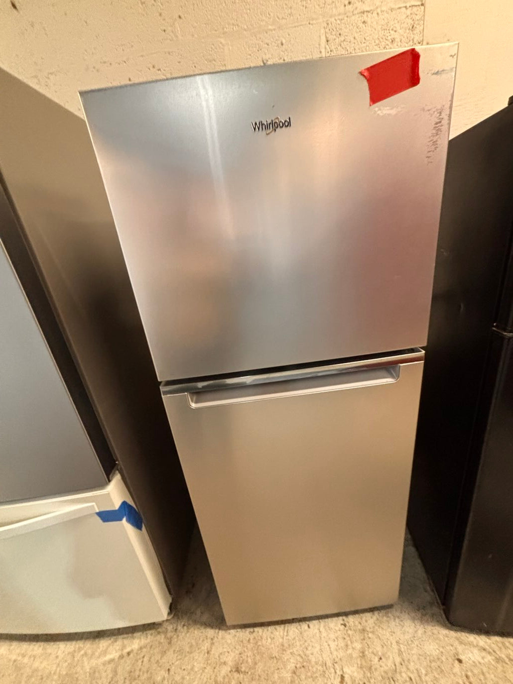 }}24” x 60”height ,whirlpool top freezer refrigerator stainless steel used,refurbished #RFDD6BB