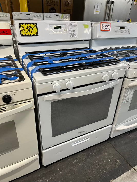 Whirlpool Gas range 4 burner bake broil in white Refurbished 30° #GR214EB