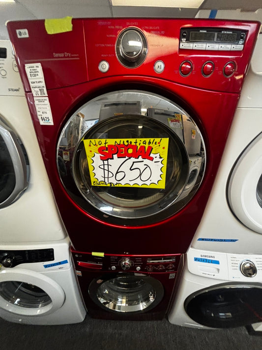 LG front load red washer & dryer set stackable or side by side electric 220v stackable large capacity #LGWDS994HL