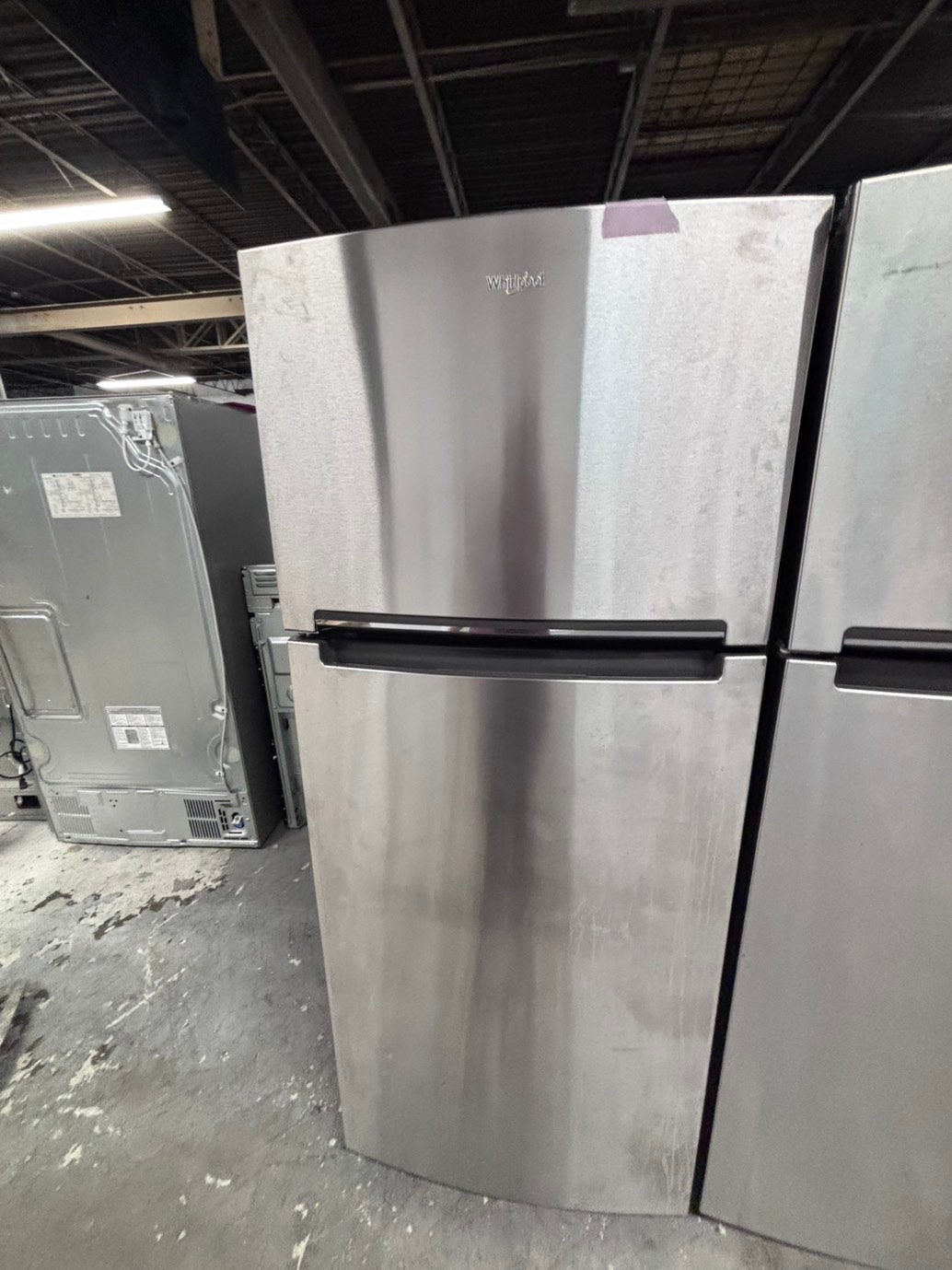 >*28” whirlpool top freezer fridge with ice 🧊 maker inside stainless steel  used-refurbished #FFQW3RB