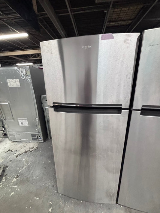 >*28” whirlpool top freezer fridge with ice 🧊 maker inside stainless steel  used-refurbished #FFQW3RB