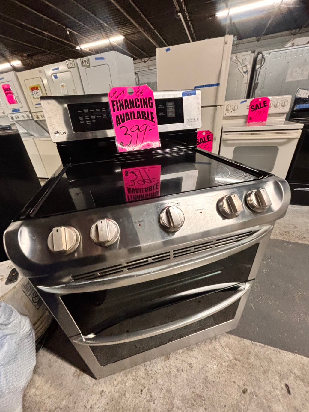 >special🔥LG double oven Glass Top electric stove stainless steel bake broil convection oven 5 burner Self clean 30” black Refurbished #LGEB496B