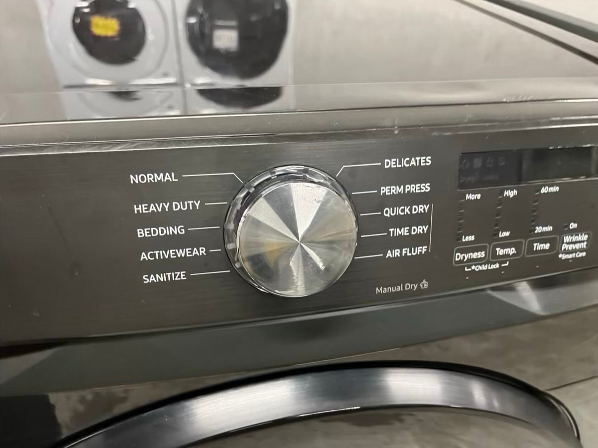Open Box | Scratch & dent Open Box - Scratch & Dent Samsung - 7,5 Cu. Ft. Stackable Electric 220v Dryer with Sensor Dry - Fingerprint Resistant Black Stainless Steel 27” #RF2075B
