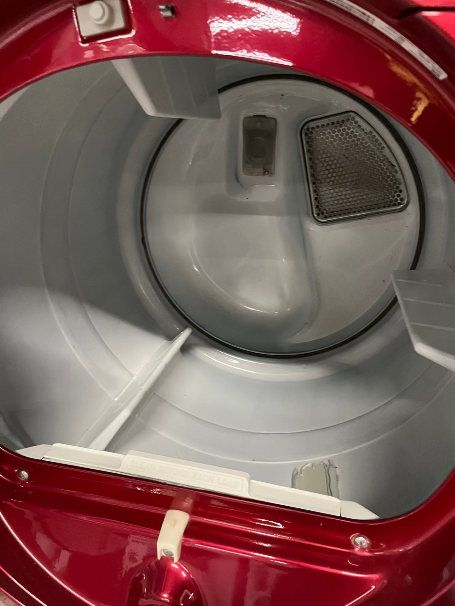 Maytag Dryer electric 220v in red front load w/pedestal extra storage stainless steel drum large capacity 27" refurbished #ED342AB