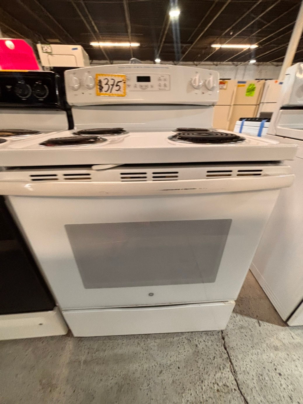 <> GE like new white electric coil top range coil 220v bake /Broil 4 burner used-Refurbished  great condition 30" #EG124B