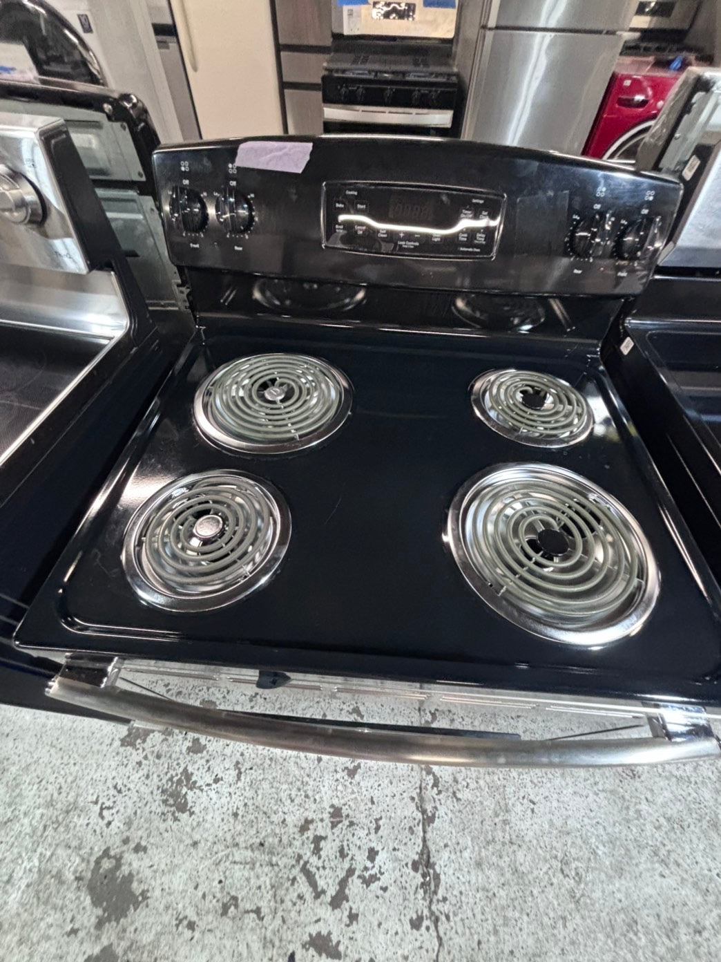 >*GE stainless steel & black electric coil top range coil 220v bake /Broil 4 burner used-Refurbished  great condition 30" #ESCC115B