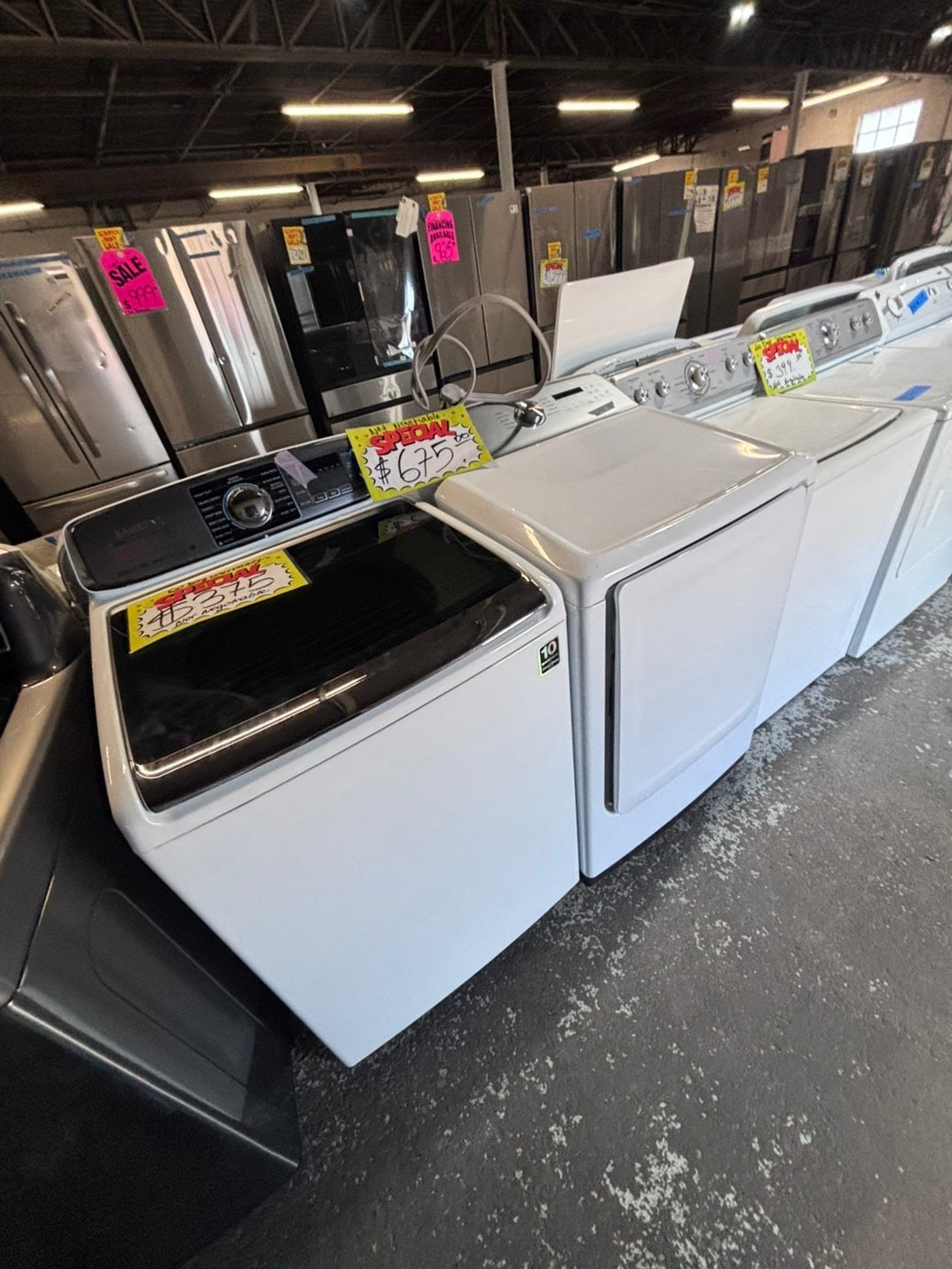>>samsung mix & match white  top top load washer large capacity & dryer set electric 220v side x side top load stainless steel drum white color used-refurbished #WDS6YB