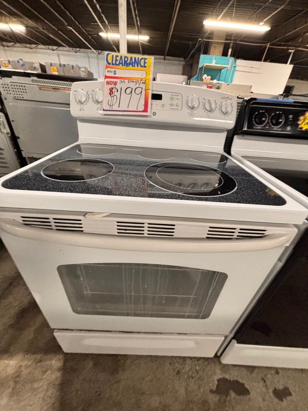 >on sale🔥GE Glass Top electric stove white bake broil 4 burner Self clean 30” off white Refurbished #WGW96B
