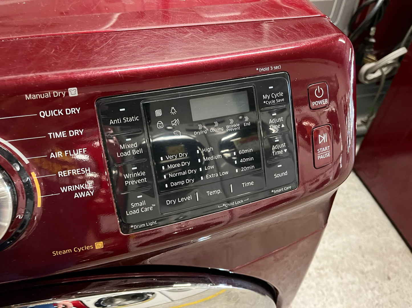 Samsung front load stackable electric 220v dryer in red 27" #ED404DB